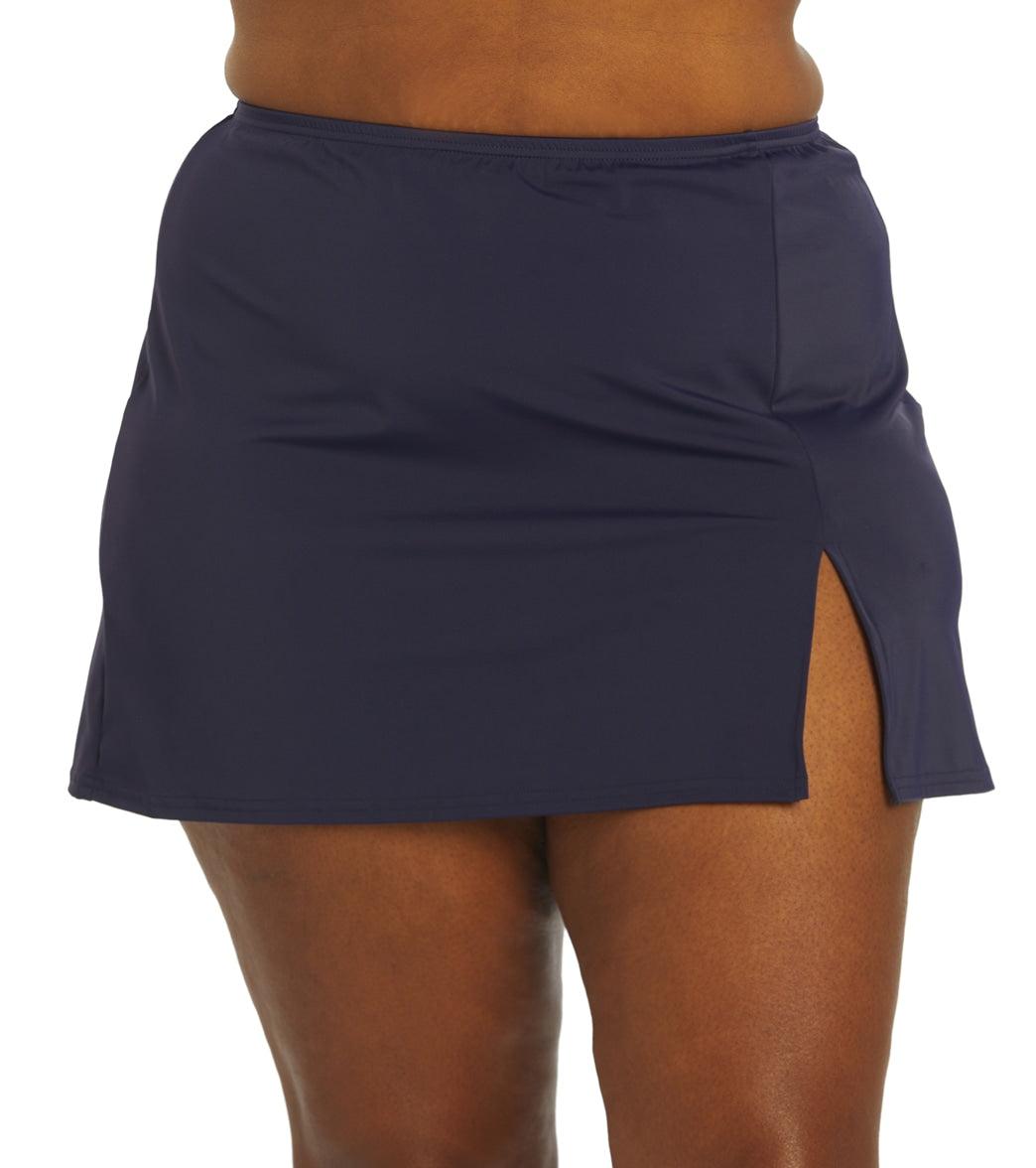 Fit4U Women's Plus Size Solid Swim Skirt With Slit