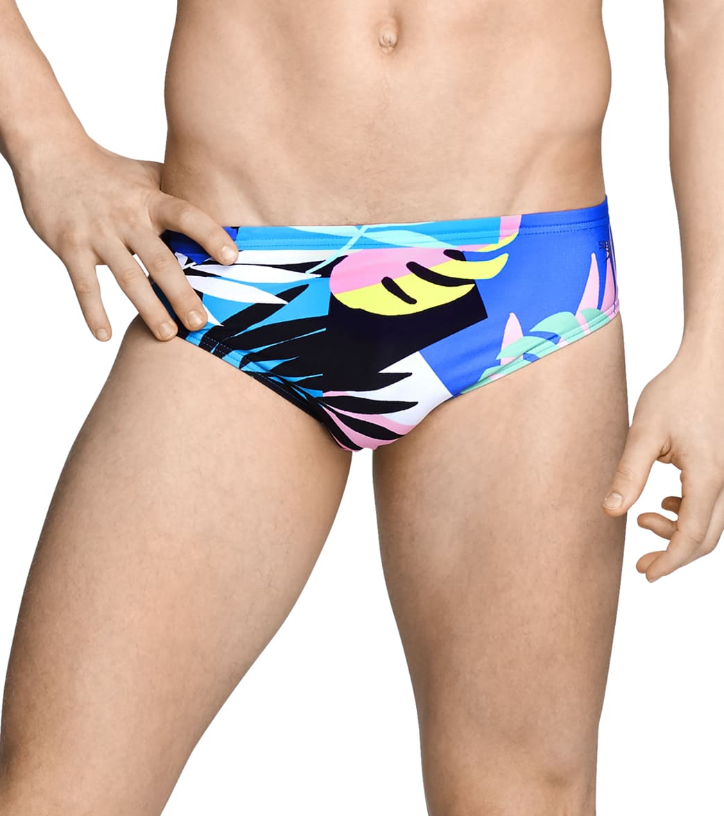 Speedo Men's Printed Brief Swimsuit Black/Turquoise