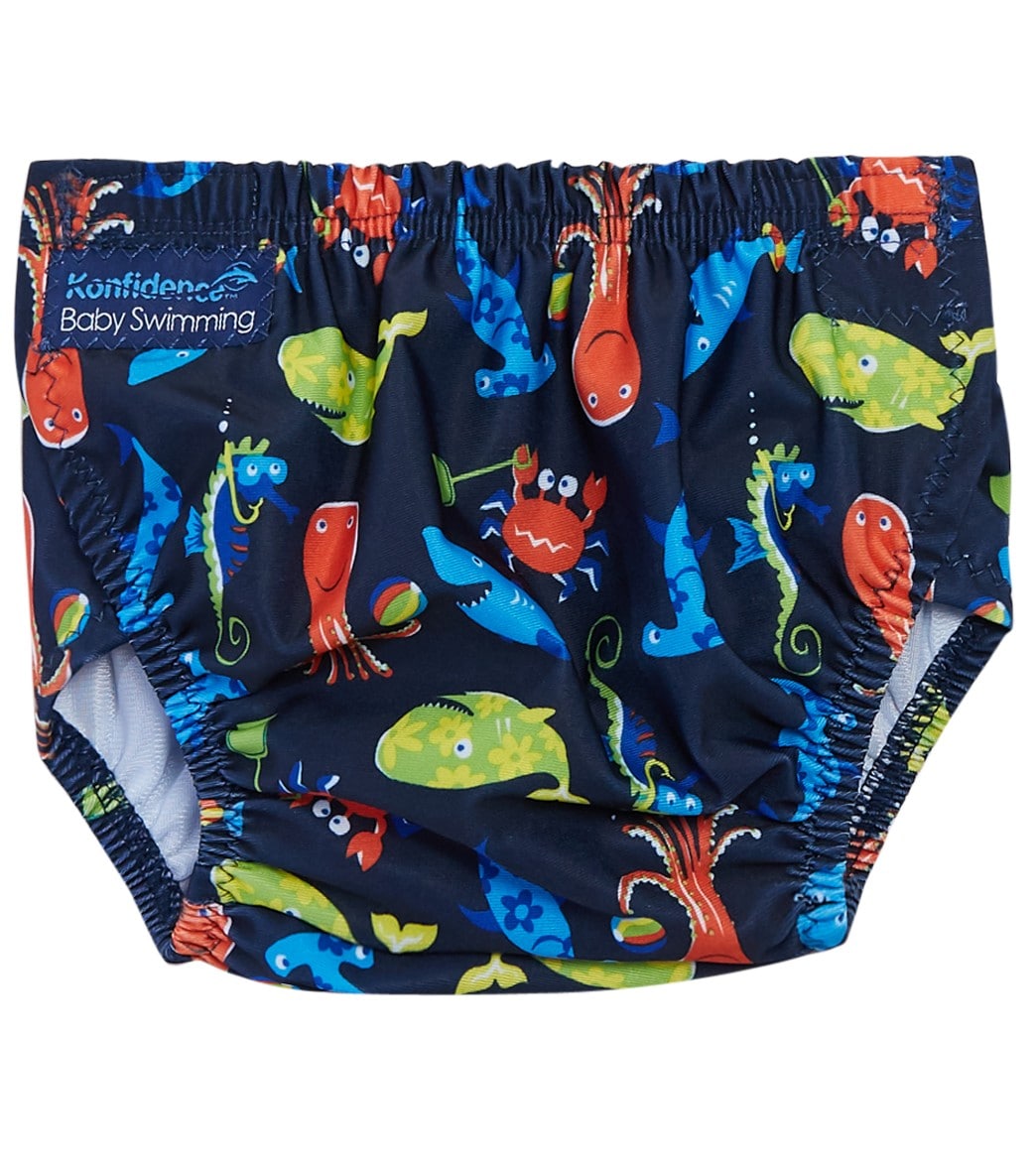 Konfidence Designer Adjustable Swim Diaper (Baby, Toddler) Navy Sea Friends