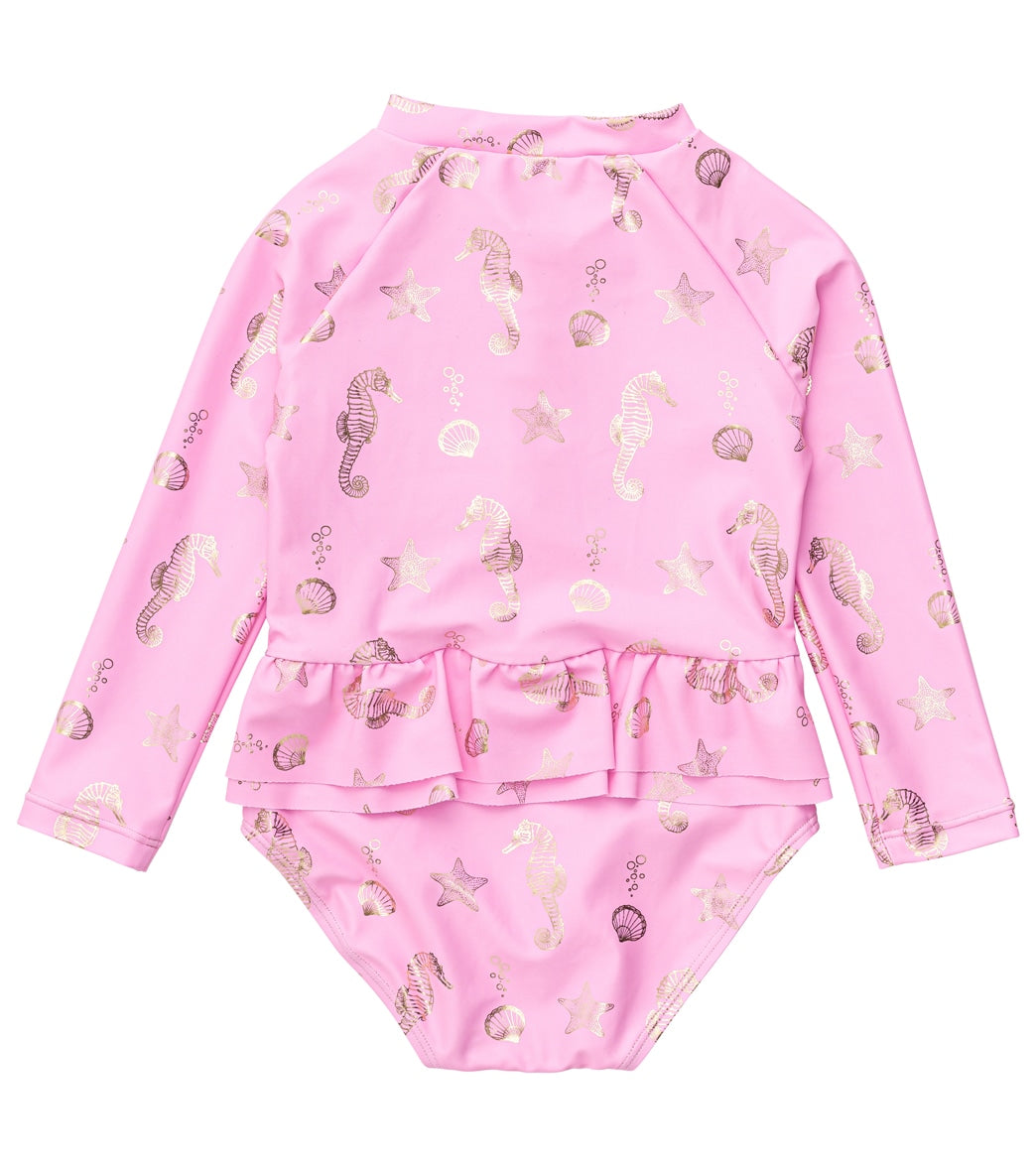 Snapper Rock Girls' Seahorse Sparkle LS Surf Suit (Baby, Toddler, Little Kid) Pink