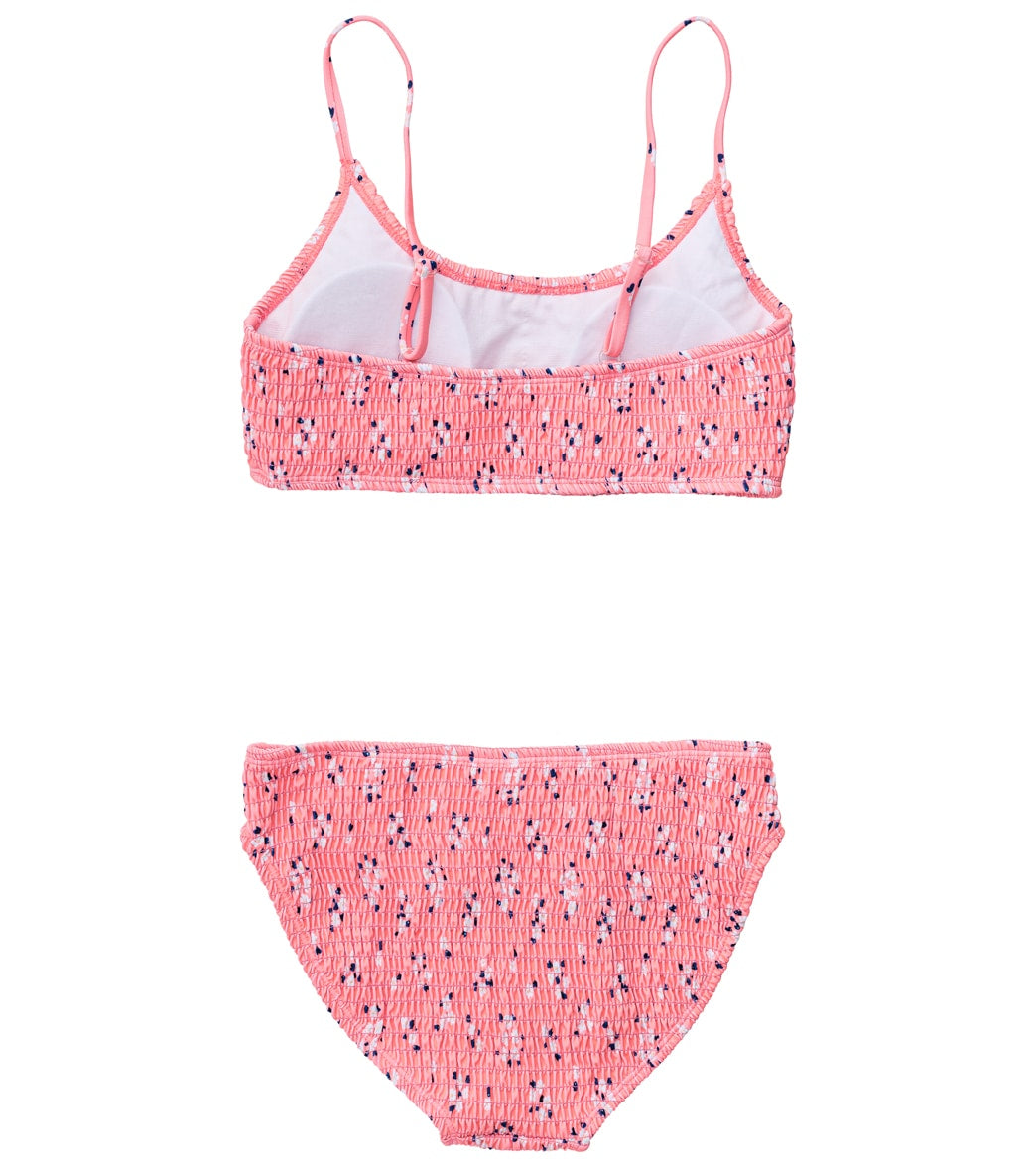 Snapper Rock Girls' Ditsy Coral Shirred Bikini Set (Little Kid, Big Kid)