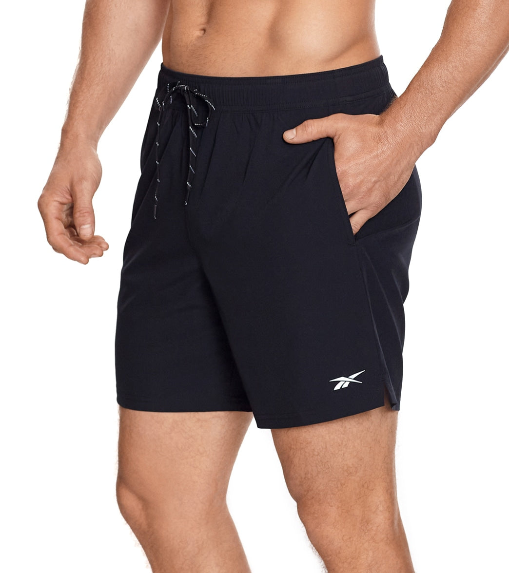 Reebok Men's Main Solid Black 7 Swim Trunks Black