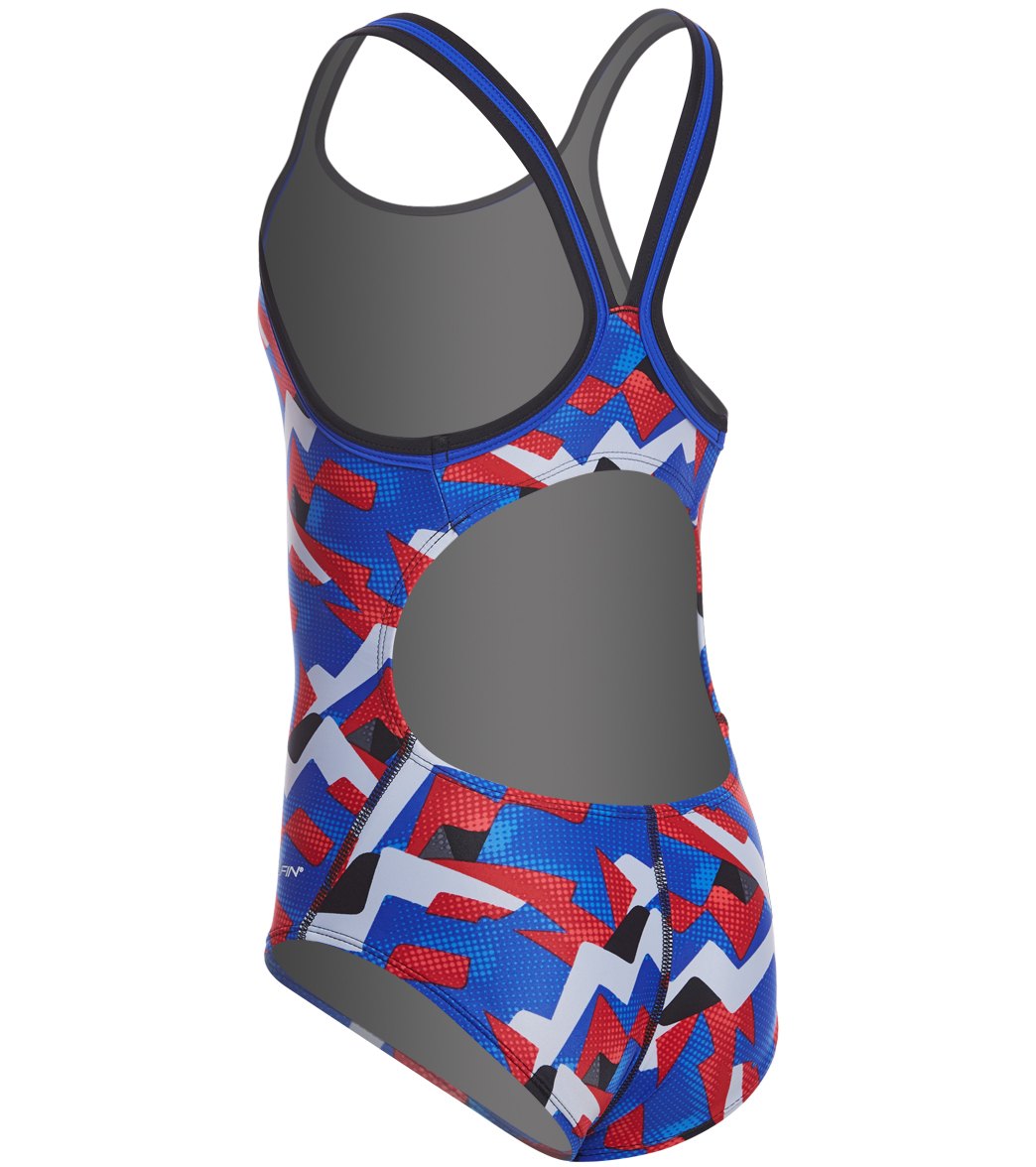 Dolfin XtraSleek Eco Girls' Denali DBX Back One Piece Swimsuit Red/White/Blue