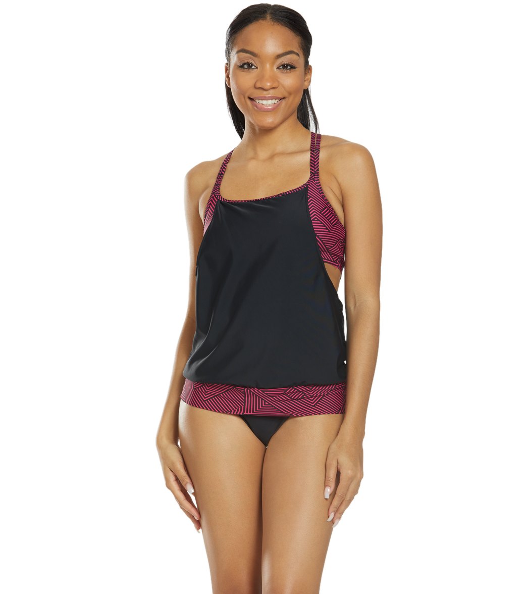 Sporti Active Chevron Double Cross Tankini Top Pink/Black Pink Chevron