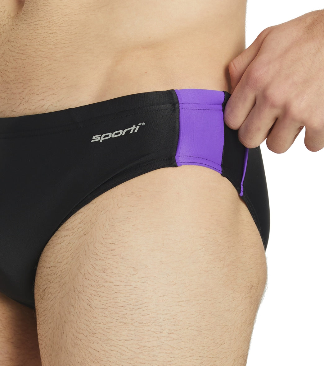 Sporti Piped Splice Brief Swimsuit (22-40) Black/Purple