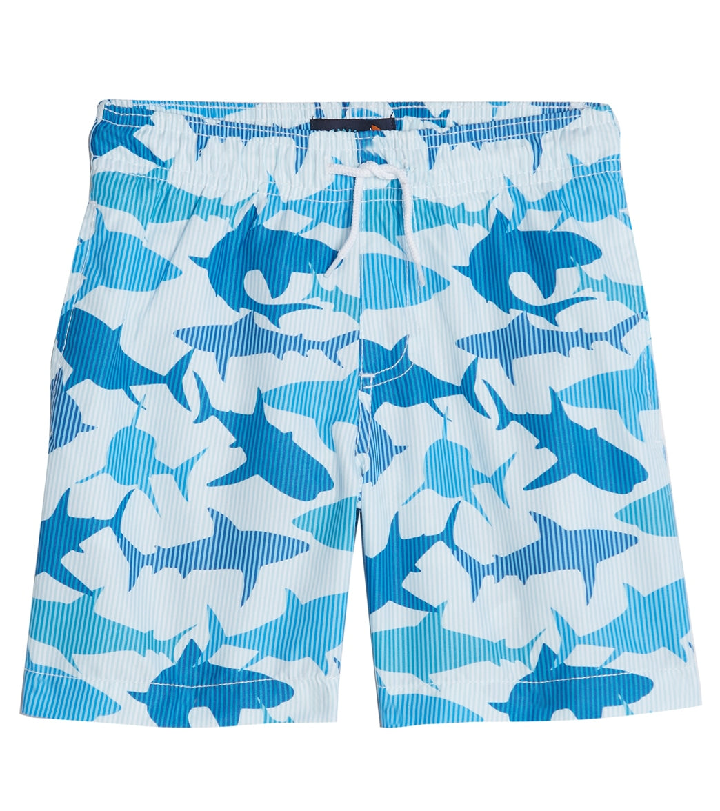 Trunks Surf & Swim Co. Boys' Stripe Sharks 2-Pack Swim Trunks (Big Kid) Frost Blue