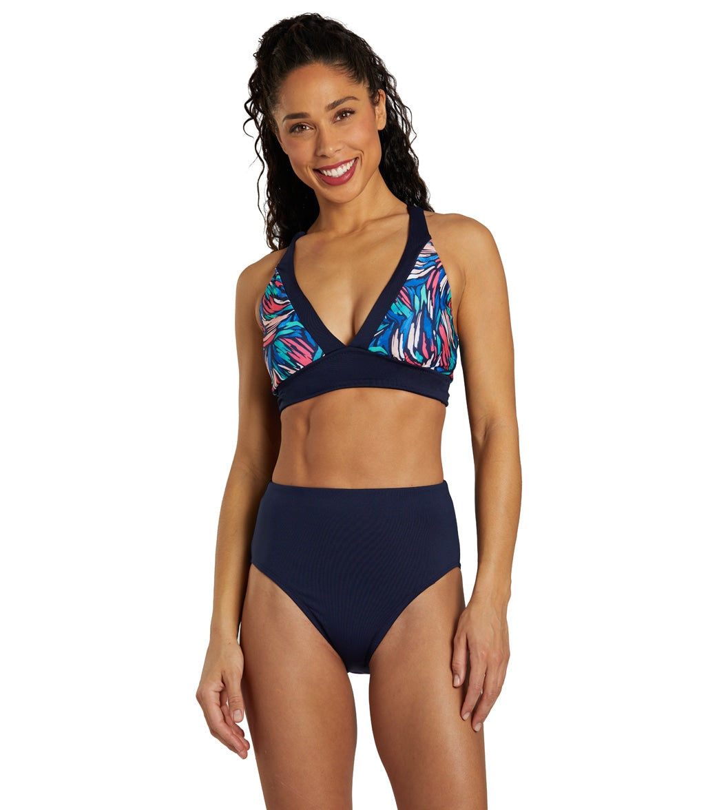 Dolfin Women's Solid High Waist Contemporary Bikini Bottom Navy