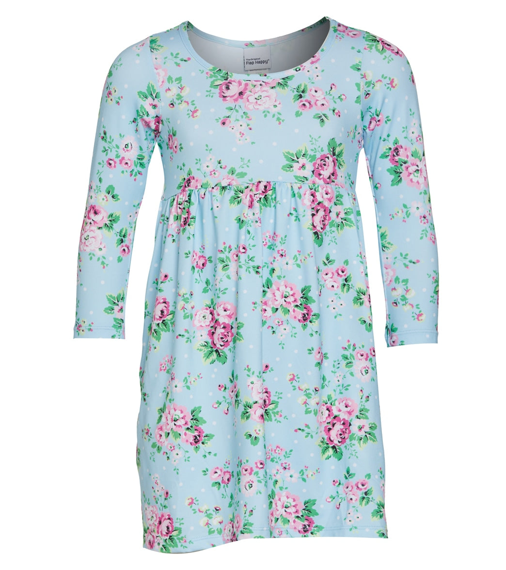 Flap Happy Girls' Blue Country Floral UPF 50+ Dress (Baby, Toddler, Little Kid)