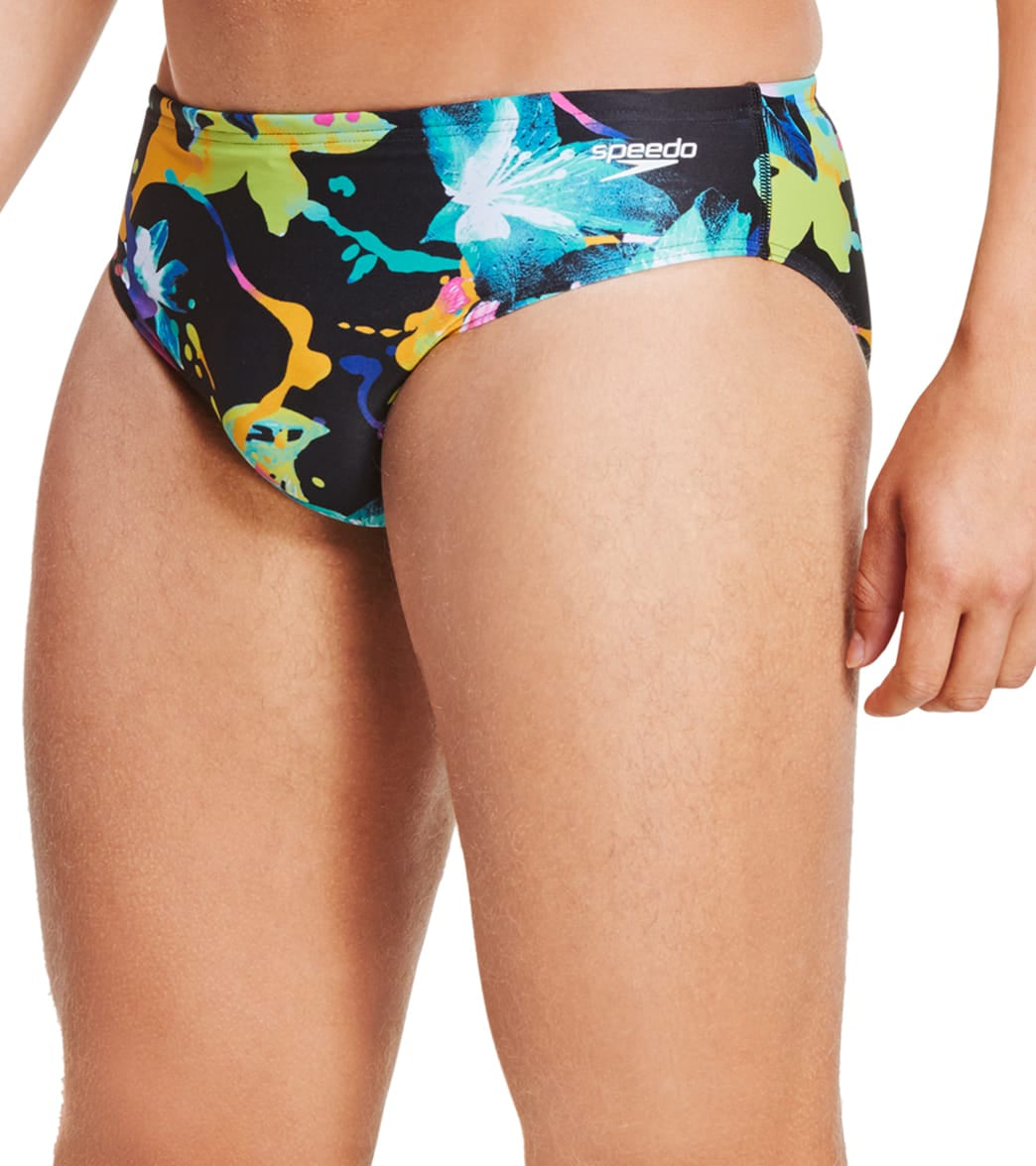 Speedo Men's Printed Brief Swimsuit Black/Yellow