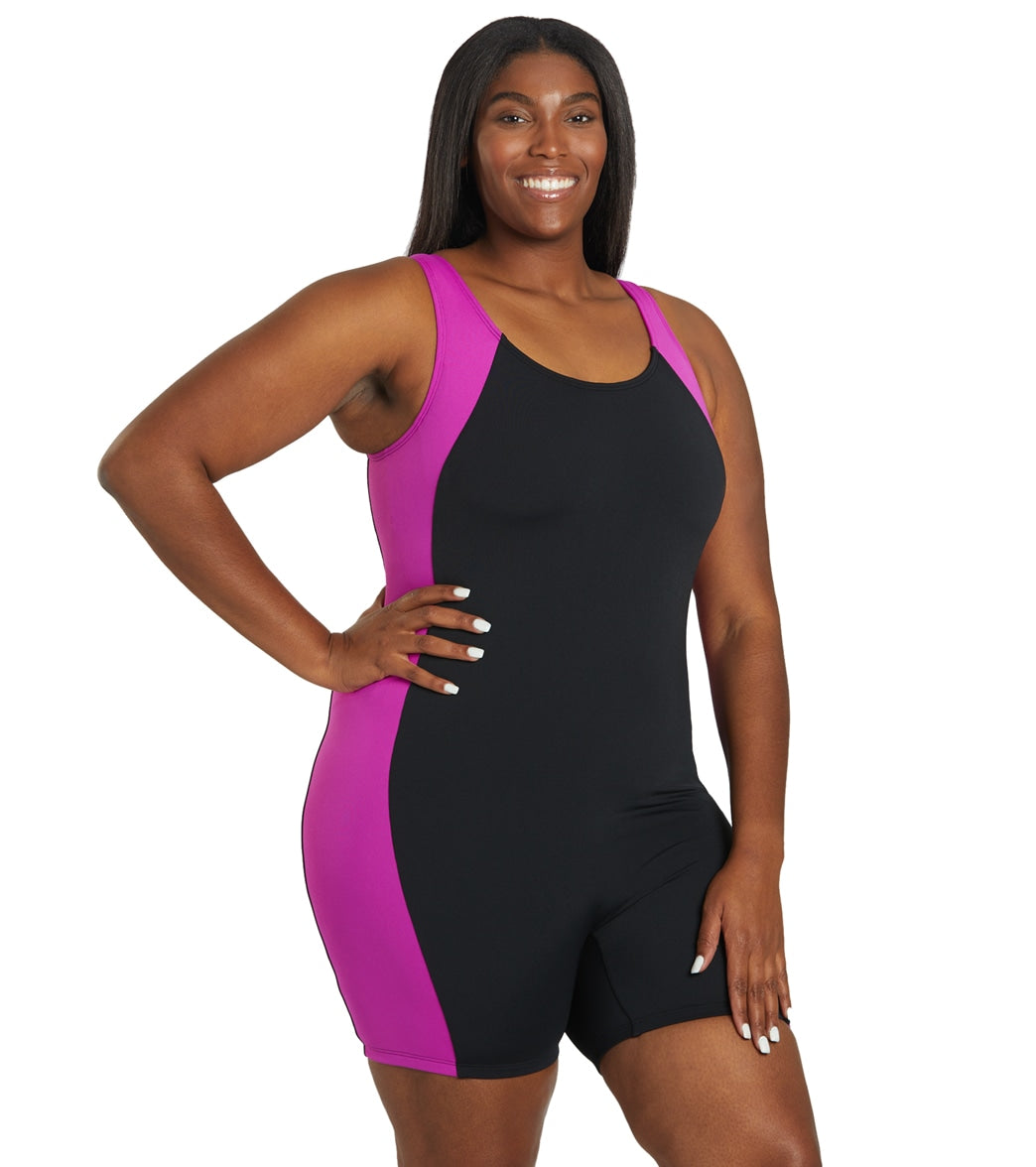 Sporti Plus Size HydroLast Chlorine Resistant Splice Scoop Back Unitard One Piece Swimsuit