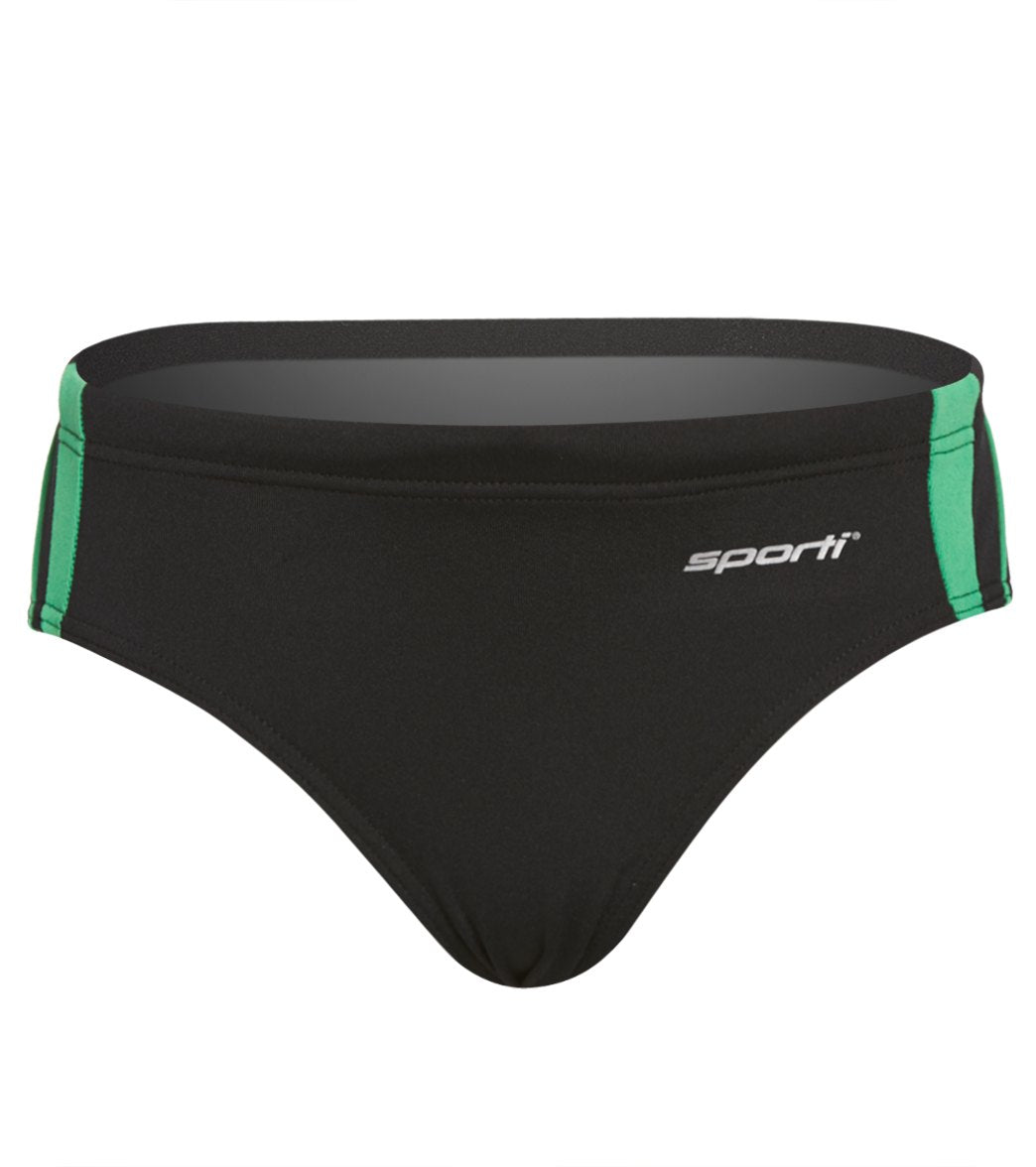 Sporti HydroLast Splice Brief Swimsuit Youth (22-28) Black/Kelly Green