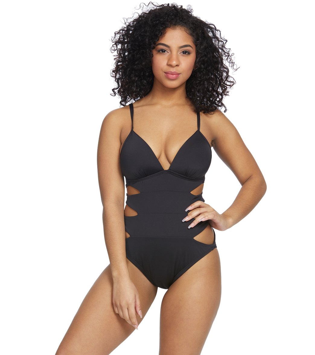 Kenneth Cole Sexy Solid Push Up Cut Out One Piece Swimsuit