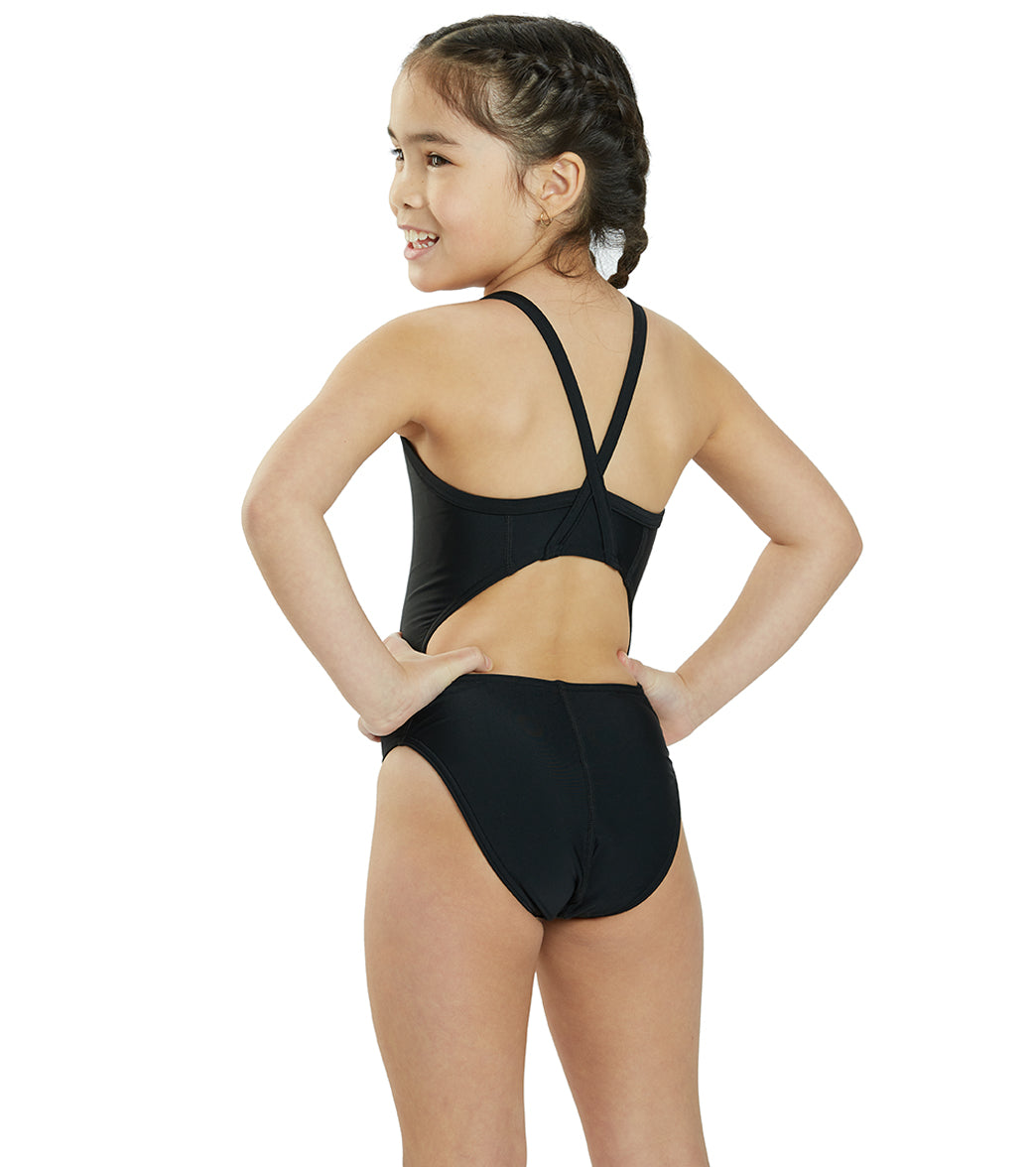 Sporti Solid Thin Strap One Piece Swimsuit Youth (22-28) Black