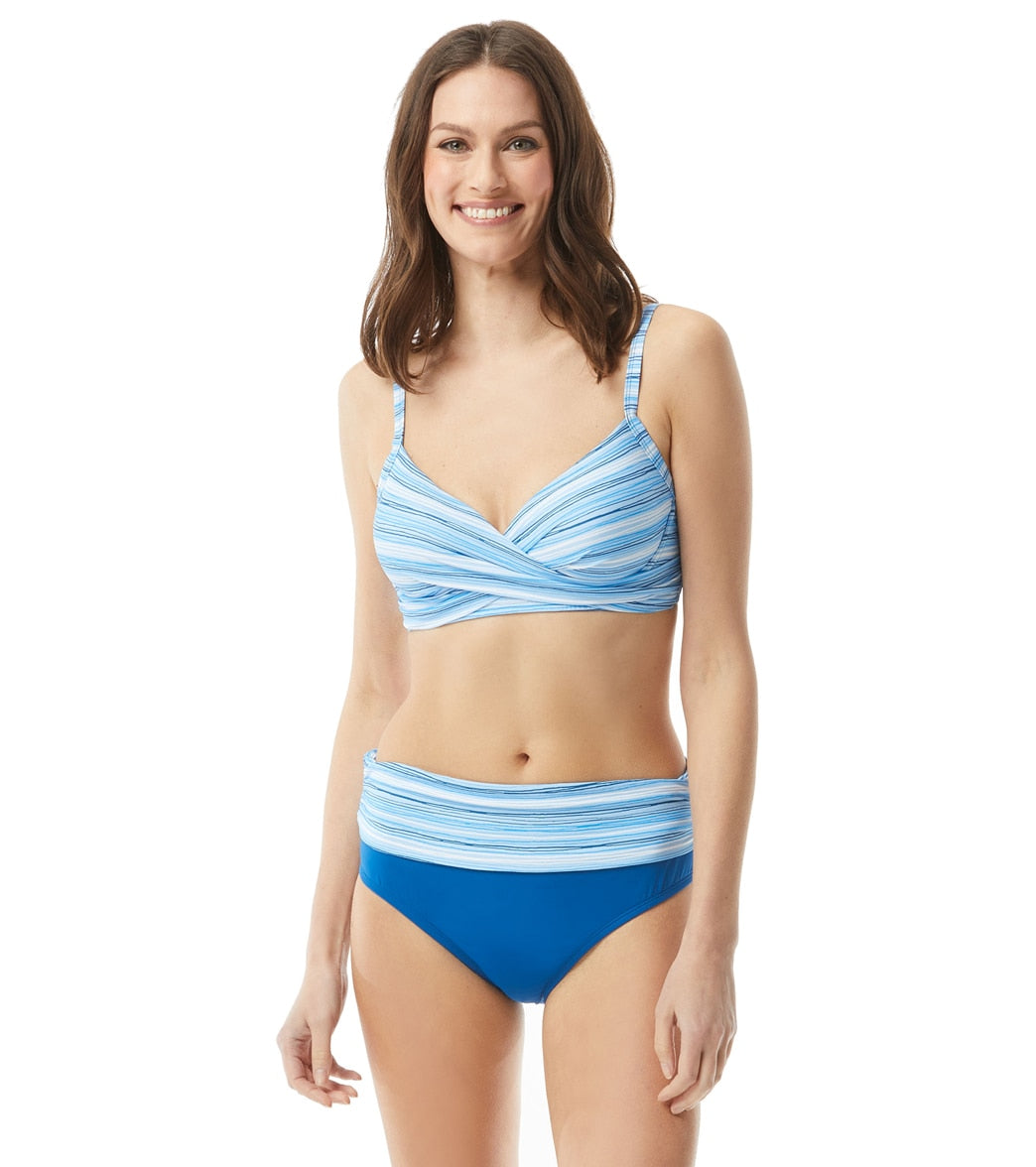 Beach House Women's Sea Glass Stripe Kim Roll Over Bikini Bottom Blu Bliss