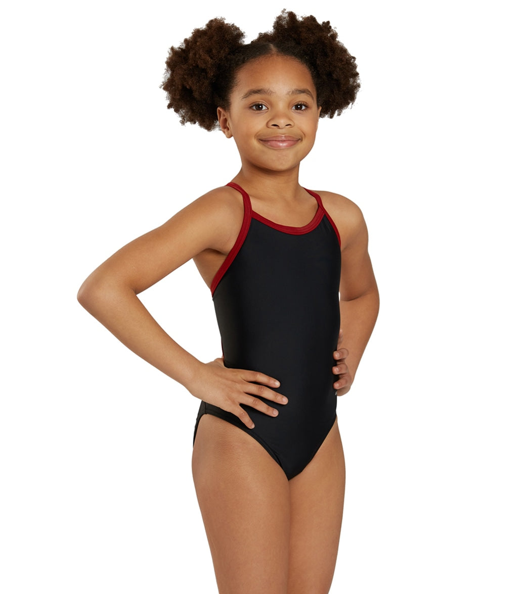 Sporti Solid Piped Thin Strap One Piece Swimsuit Youth (22-28)