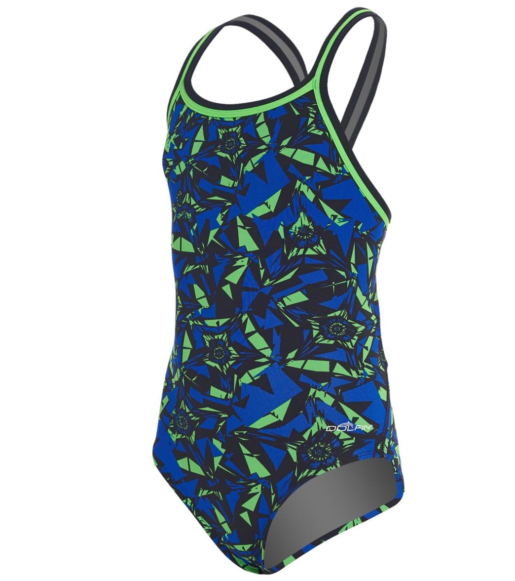 Dolfin Girls' Reliance Ion DBX V-Back One Piece Swimsuit Blue/Green