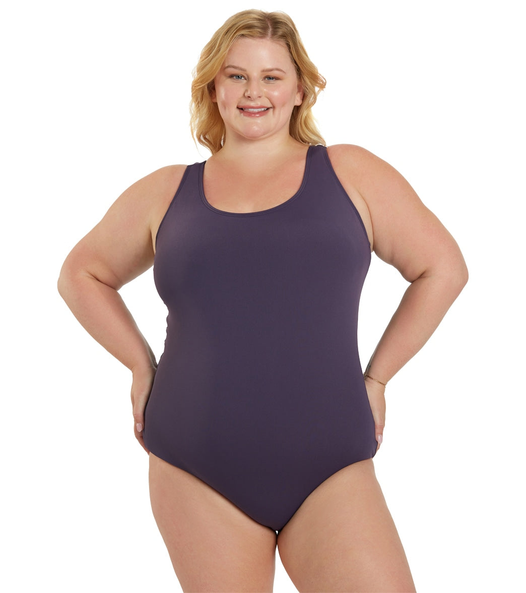 Sporti Plus Size HydroLast Chlorine Resistant Moderate Scoop Back One Piece Swimsuit Mauve