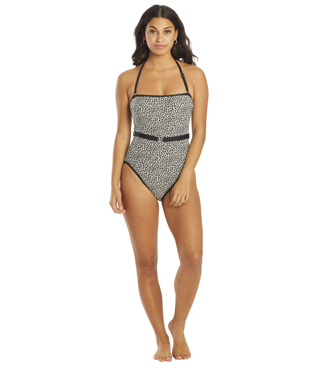 Michael Kors Women's Mini Leopard Belted Bandeau One Piece Swimsuit