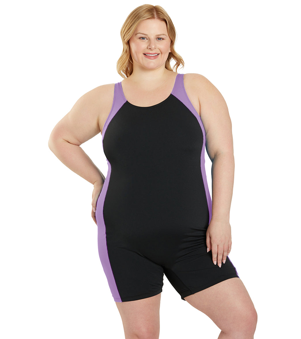 Sporti Plus Size HydroLast Chlorine Resistant Splice Scoop Back Unitard One Piece Swimsuit