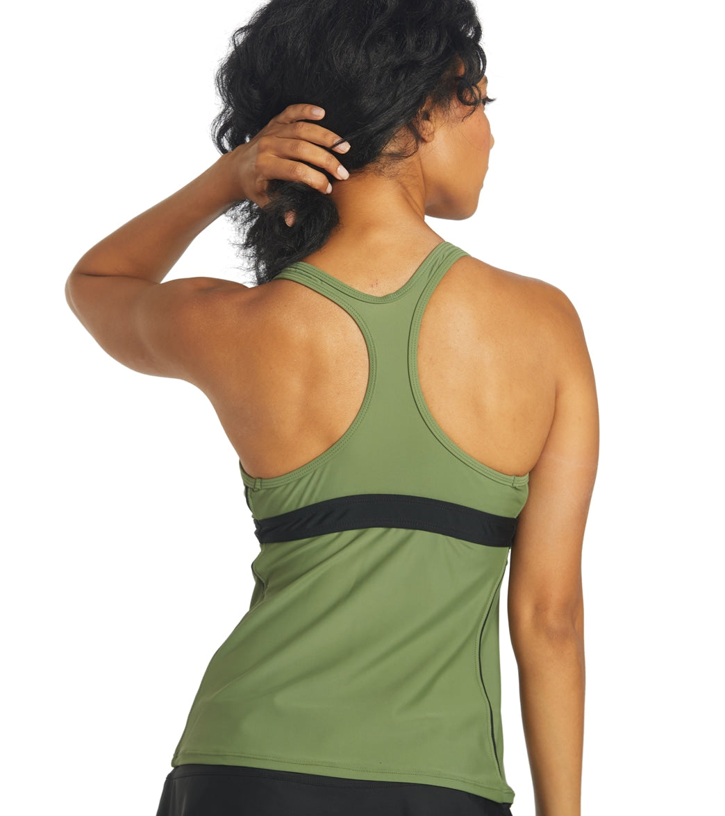 Sporti Active Racerback Solid Tankini Top Olive