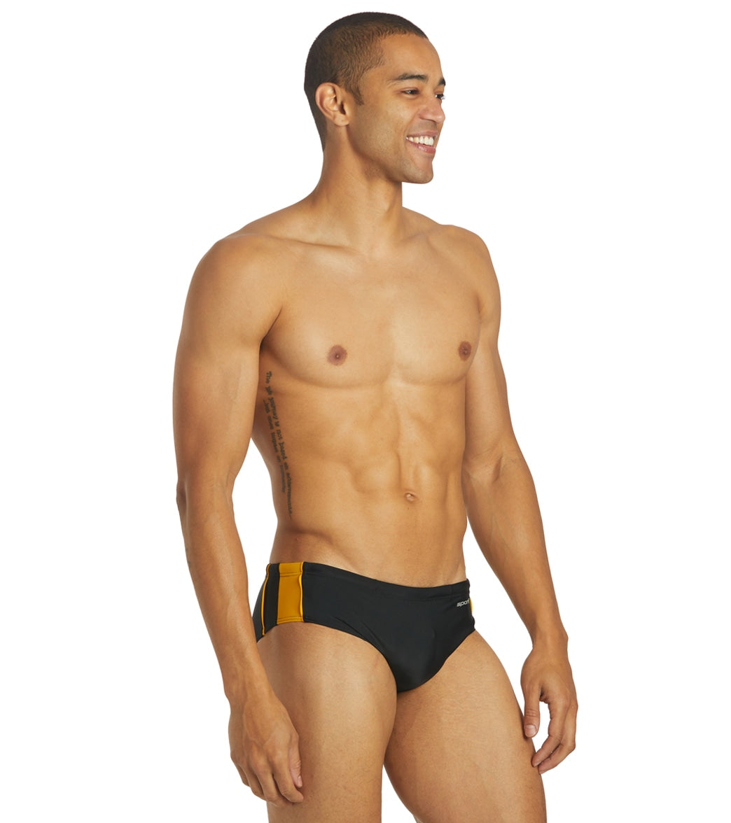 Sporti Piped Splice Brief Swimsuit (22-40) Black/Gold