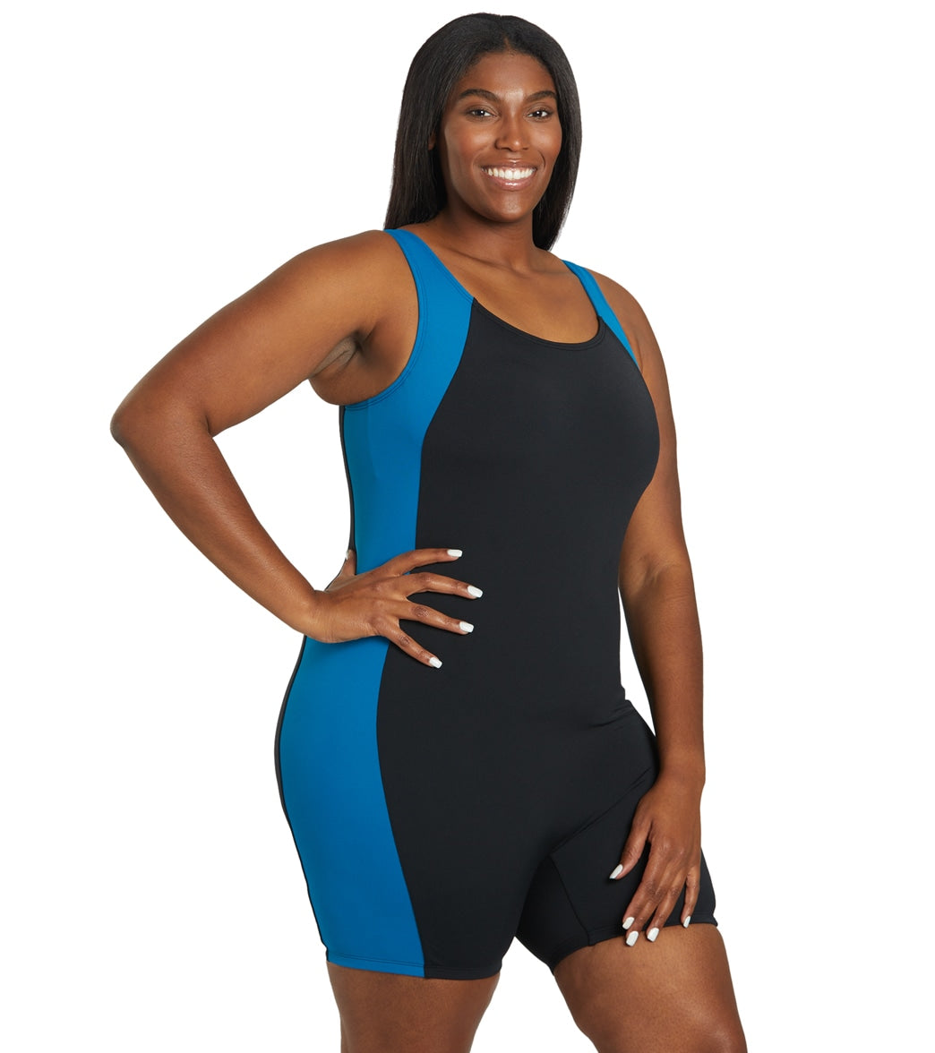 Sporti Plus Size HydroLast Chlorine Resistant Splice Scoop Back Unitard One Piece Swimsuit