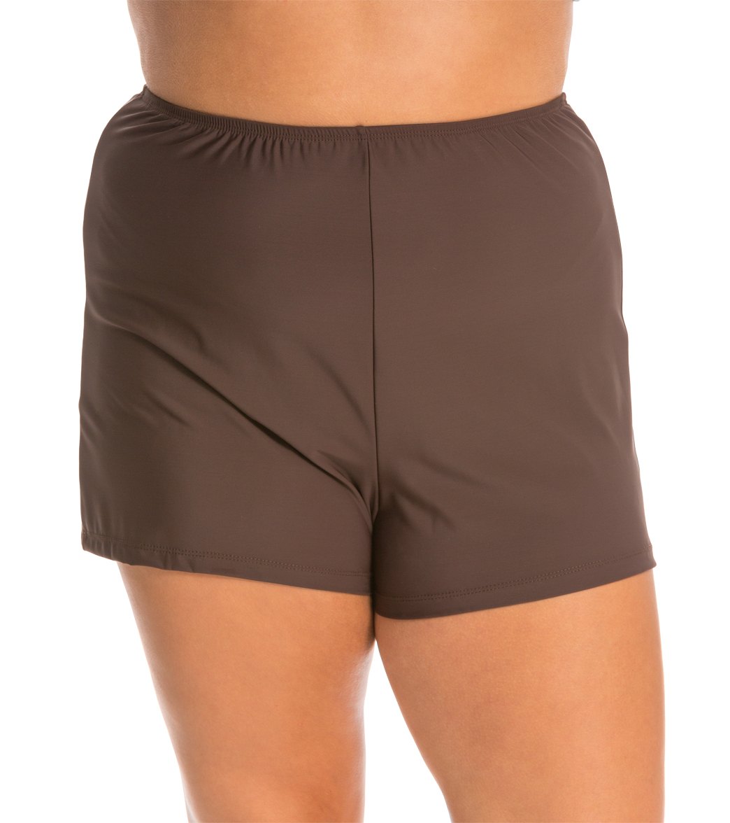 Topanga Plus Size Solid Swim Short  Brown