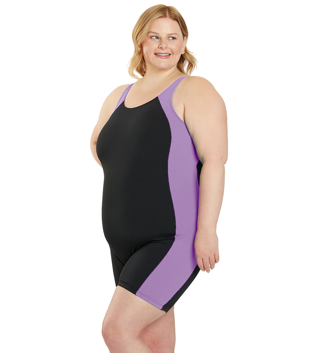 Sporti Plus Size HydroLast Chlorine Resistant Splice Scoop Back Unitard One Piece Swimsuit