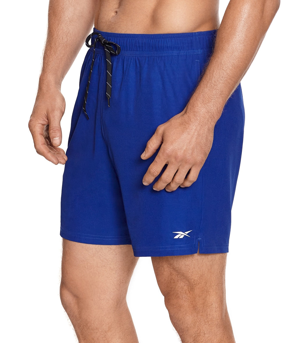 Reebok Men's Main Solid Black 7 Swim Trunks Cobalt/Black