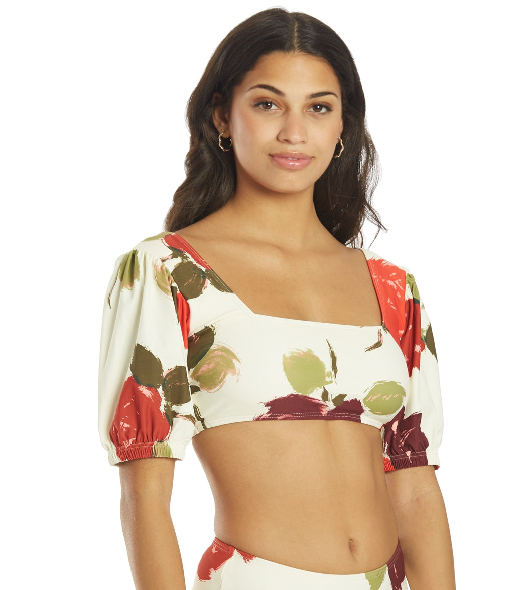 Kate Spade Women's Just Rosy Puff Sleeve Bikini Top