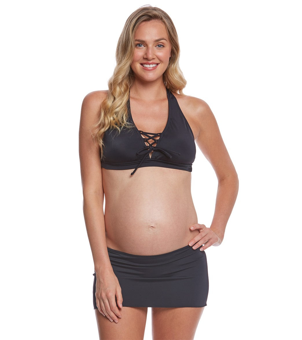 Prego Swimwear Maternity Solid Skirted Bikini Set Black