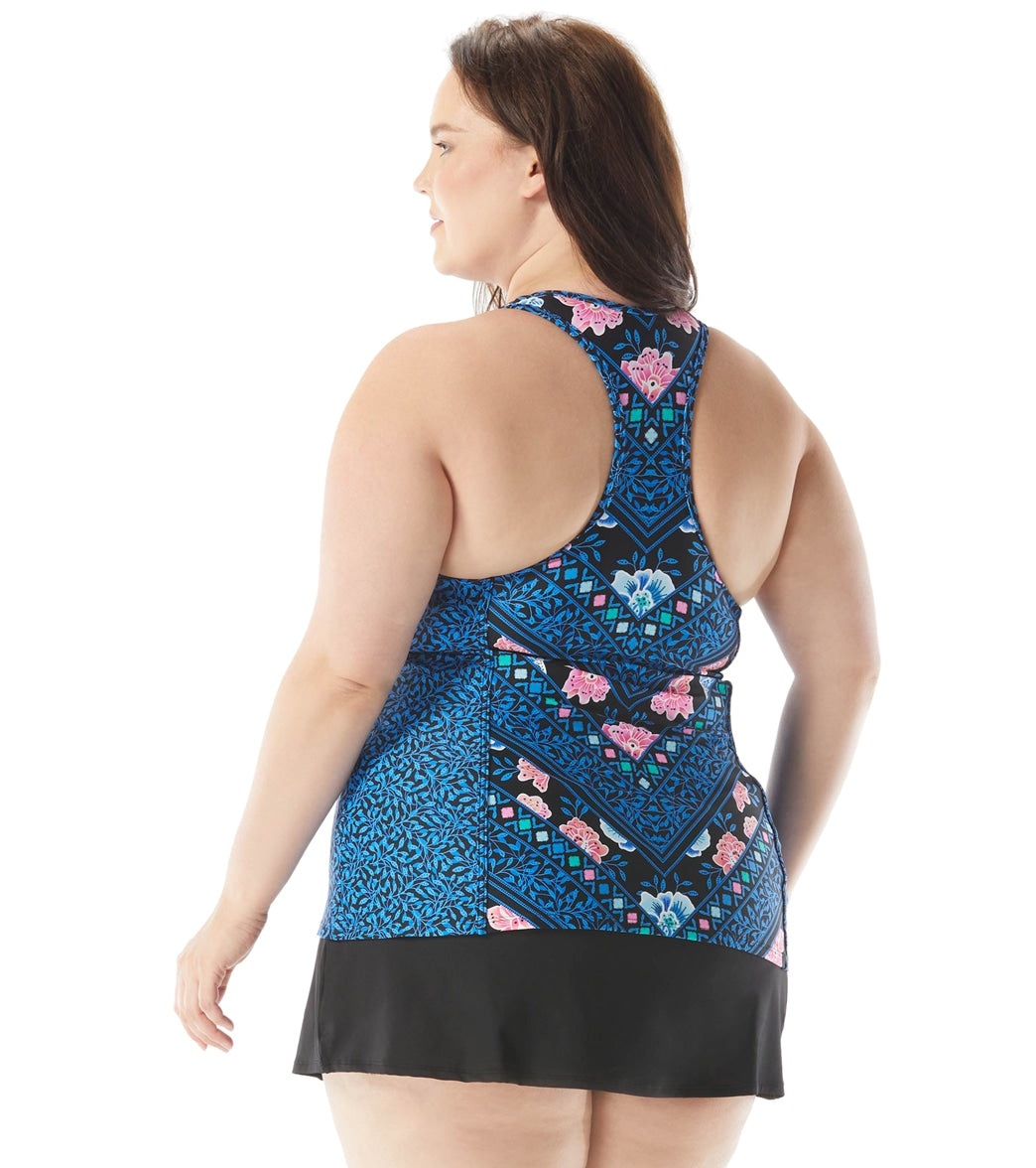 Beach House Women's Plus Size On The Vine Erinna Racerback Tankini Top Blk/mlt