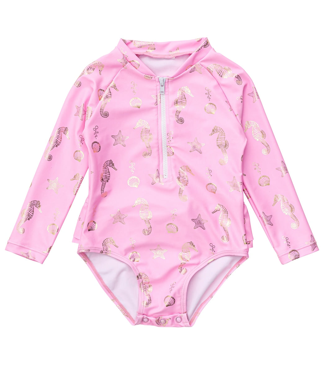 Snapper Rock Girls' Seahorse Sparkle LS Surf Suit (Baby, Toddler, Little Kid) Pink