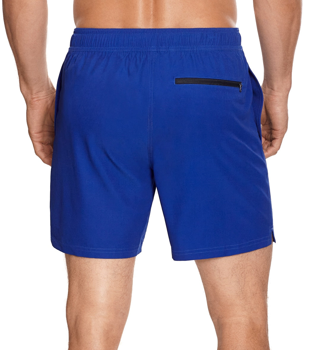 Reebok Men's Main Solid Black 7 Swim Trunks Cobalt/Black