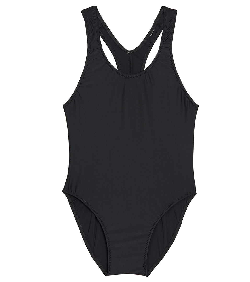 Tidepools Girls' Solid Racer Back One Piece Swimsuit (Big Kid) Black