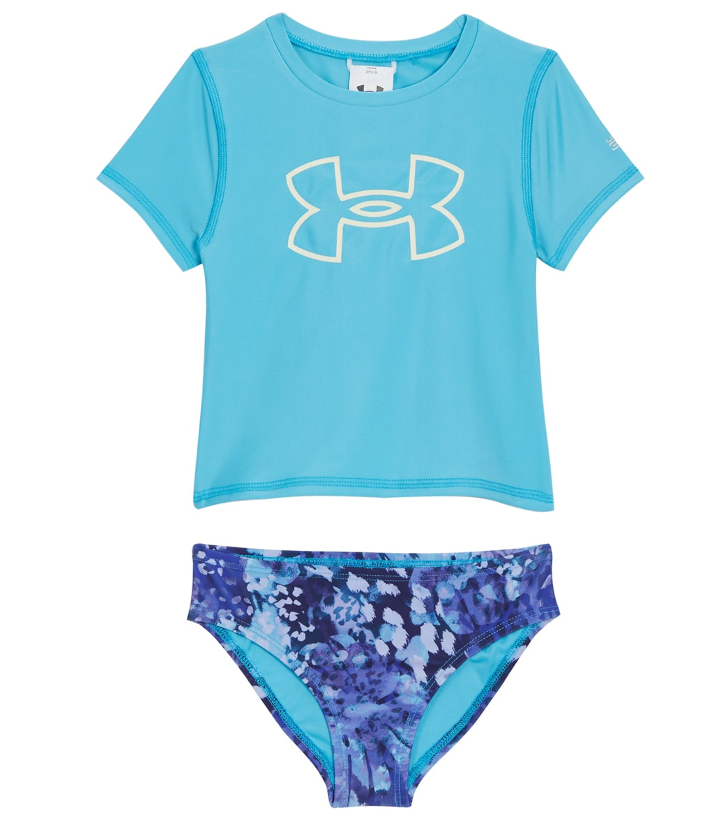 Under Armour Girls' UA Animal Tropic Two Piece Rashguard Set (Little Kid) Blue Surf