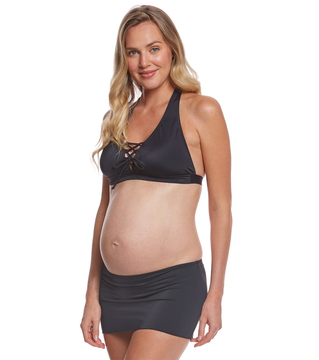 Prego Swimwear Maternity Solid Skirted Bikini Set Black