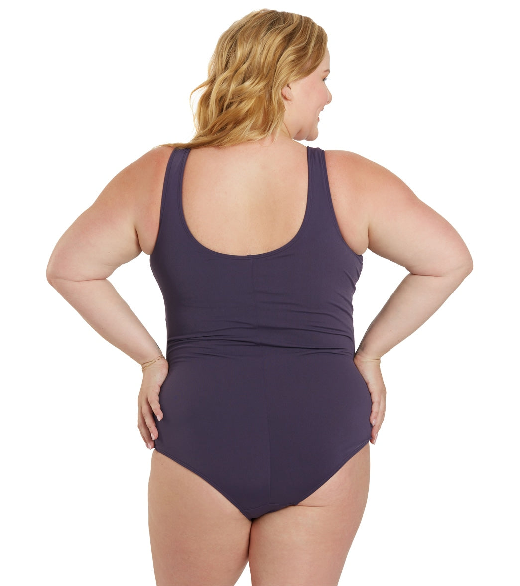 Sporti Plus Size HydroLast Chlorine Resistant Moderate Scoop Back One Piece Swimsuit Mauve