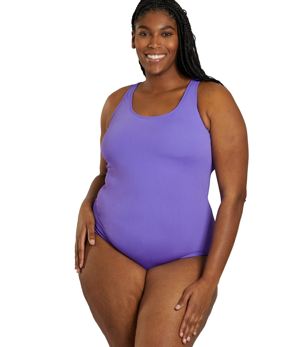 Sporti Plus Size HydroLast Chlorine Resistant Moderate Scoop Back One Piece Swimsuit