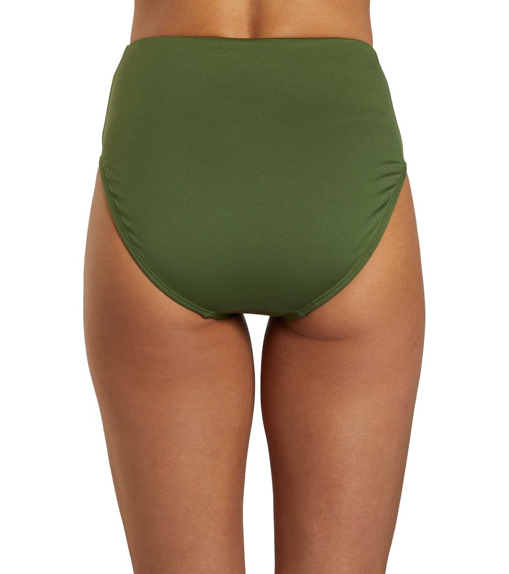 Dolfin Women's Solid High Waist Contemporary Bikini Bottom Olive