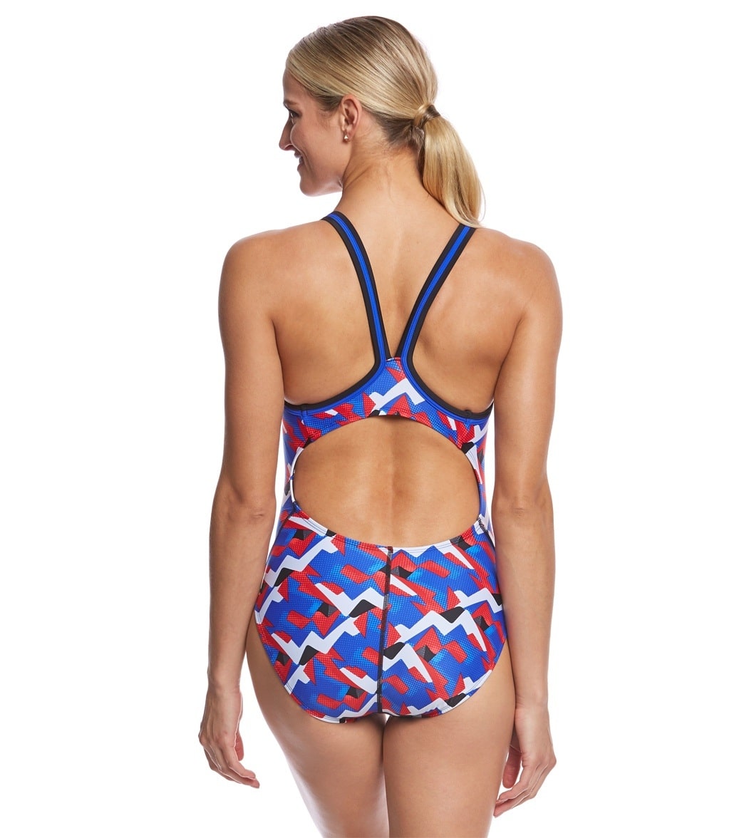 Dolfin XtraSleek Eco Women's Denali DBX Back One Piece Swimsuit Red/White/Blue