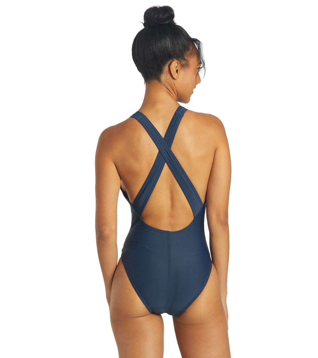 Sporti Wide Strap Cross Back One Piece Swimsuit (26-40) Navy