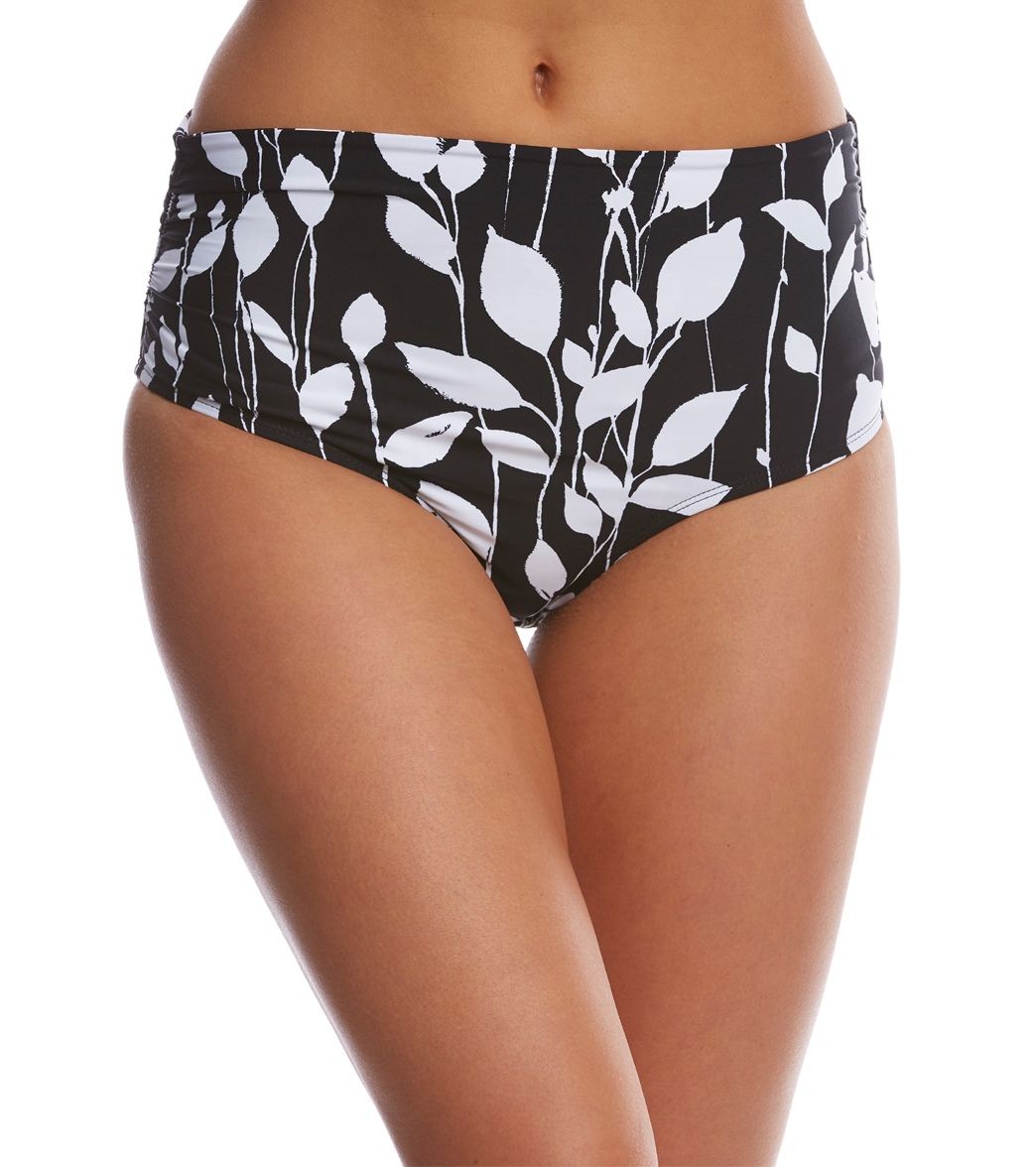 Anne Cole Growing Floral Convertible Hi to Low Bikini Bottom Black/White