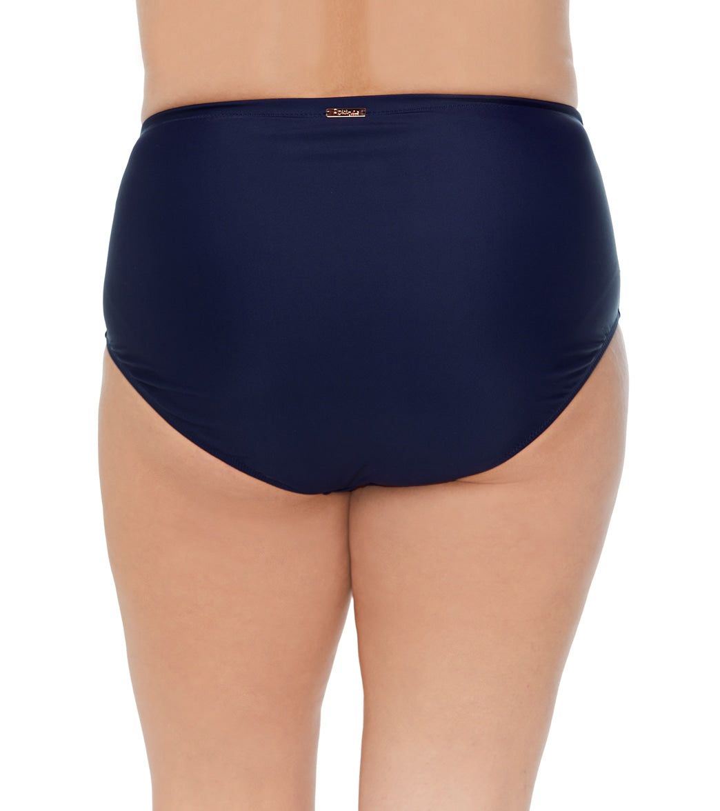 Raisins Women's Plus Size Indio Solids Costa High Waisted Bikini Bottom Navy