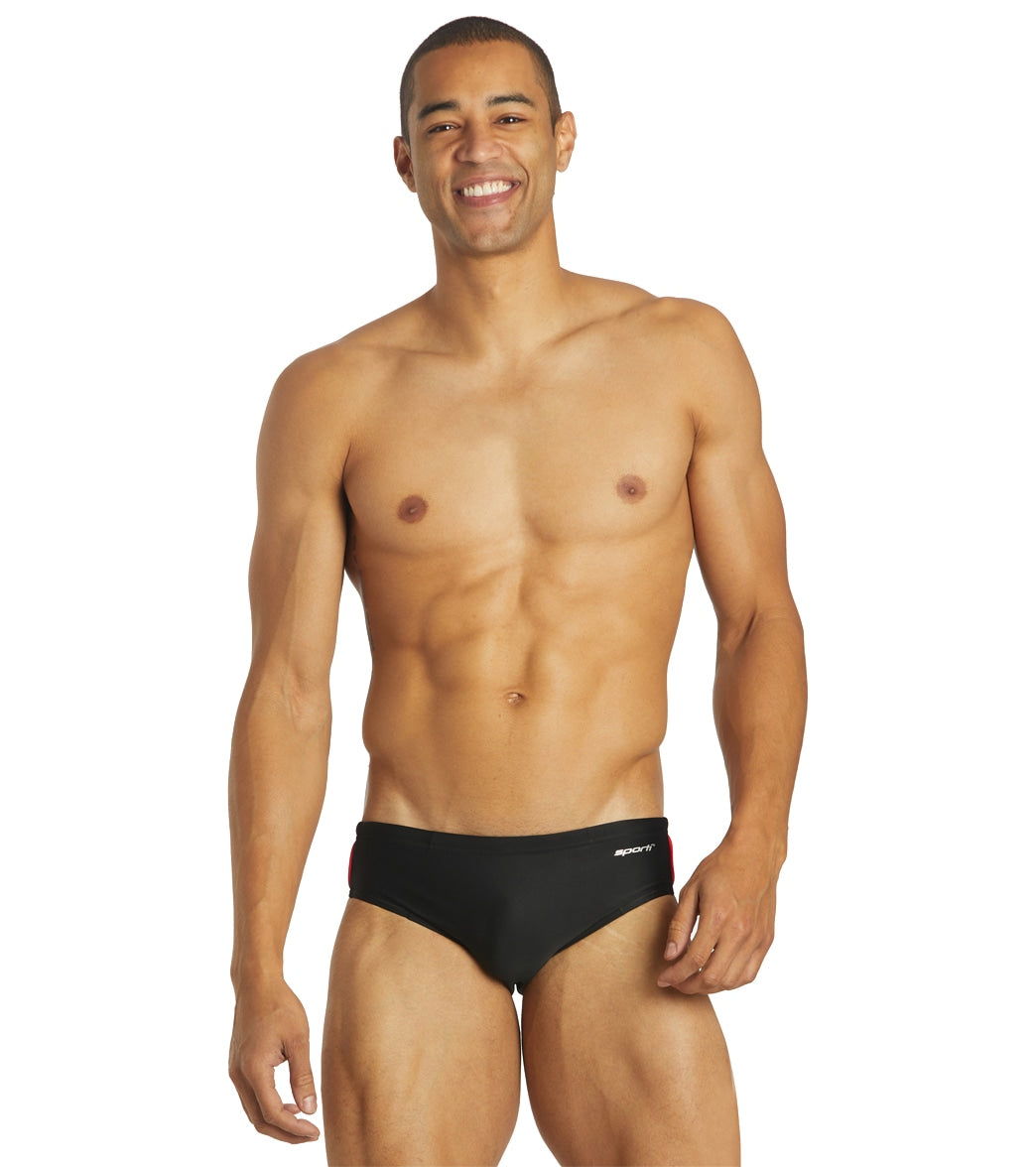 Sporti Piped Splice Brief Swimsuit (22-40) Black/Red