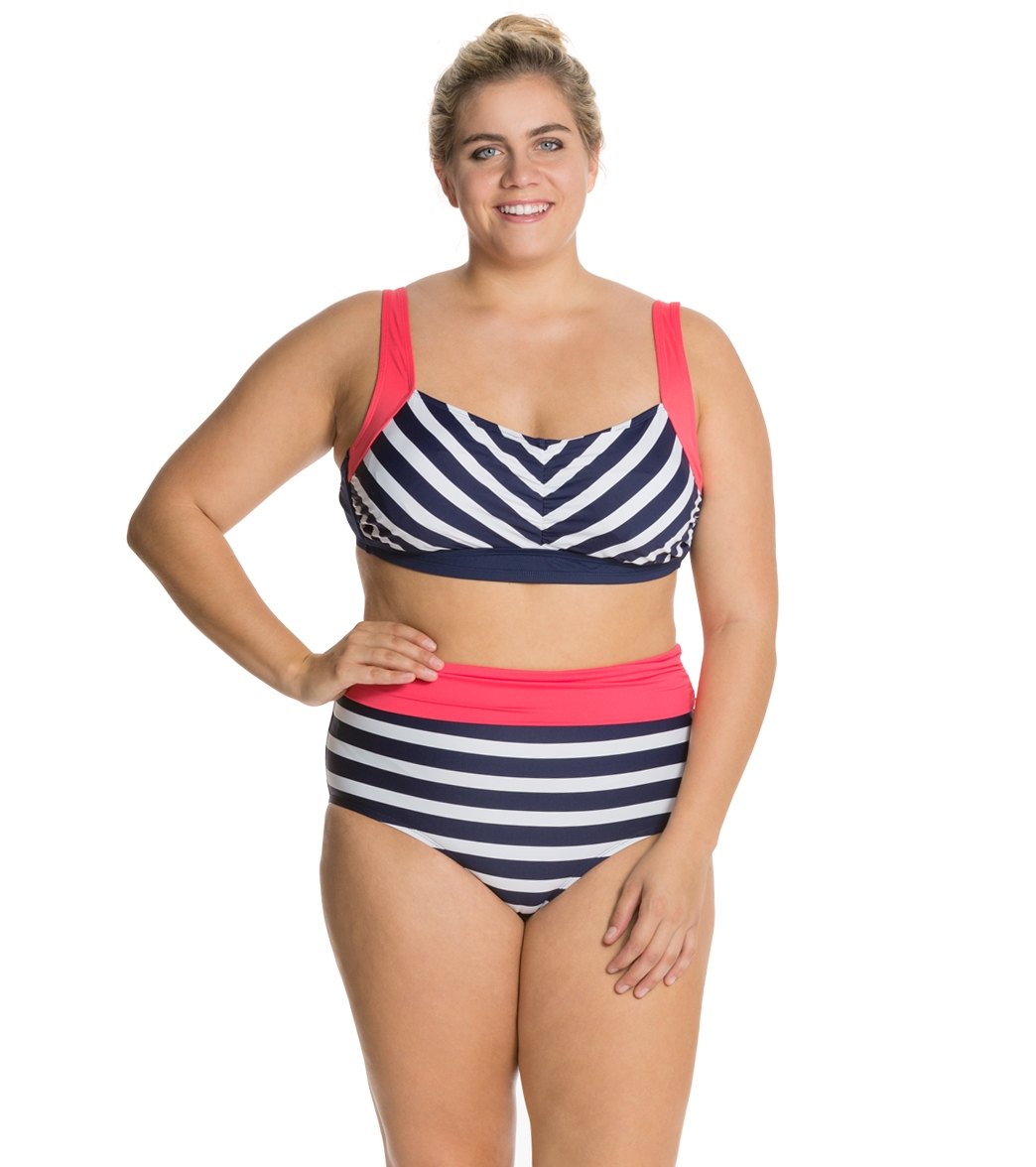 Beach House Plus Ship Shape Stripe Fold Over High Waist Bottom