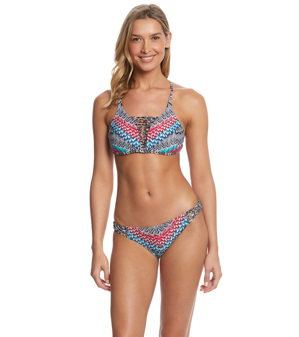 Jessica Simpson Swimwear Dakota Placement Side Braided Hipster Bikini Bottom Seafoam Multi