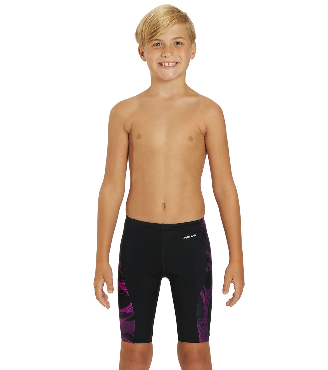 Sporti Light Wave Piped Splice Jammer Swimsuit Youth (22-28) Black/Purple