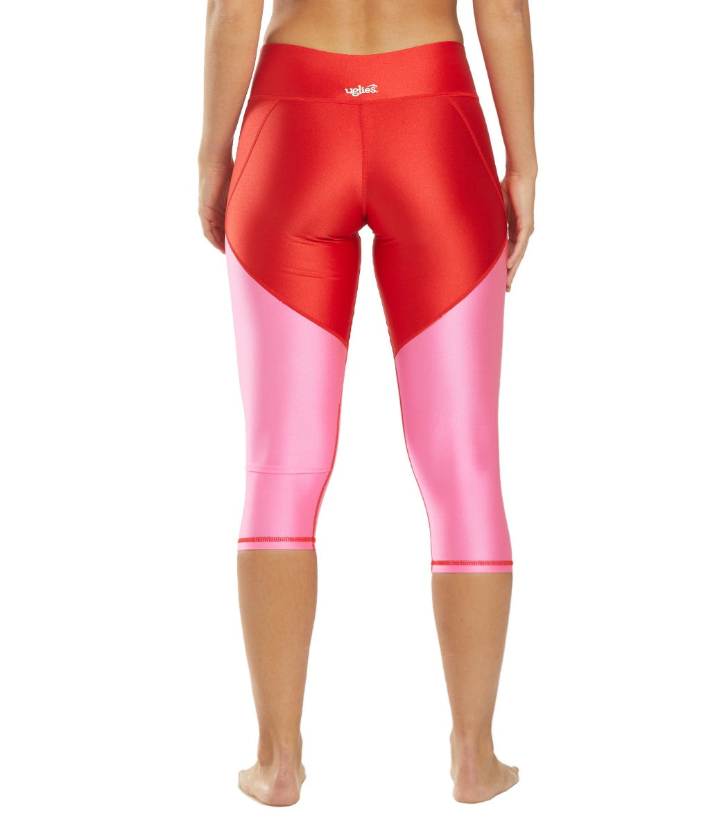 Dolfin Uglies Women's Revibe Solid High-Shine Aqua Capri Pant Racing Red/Fuschia Fever