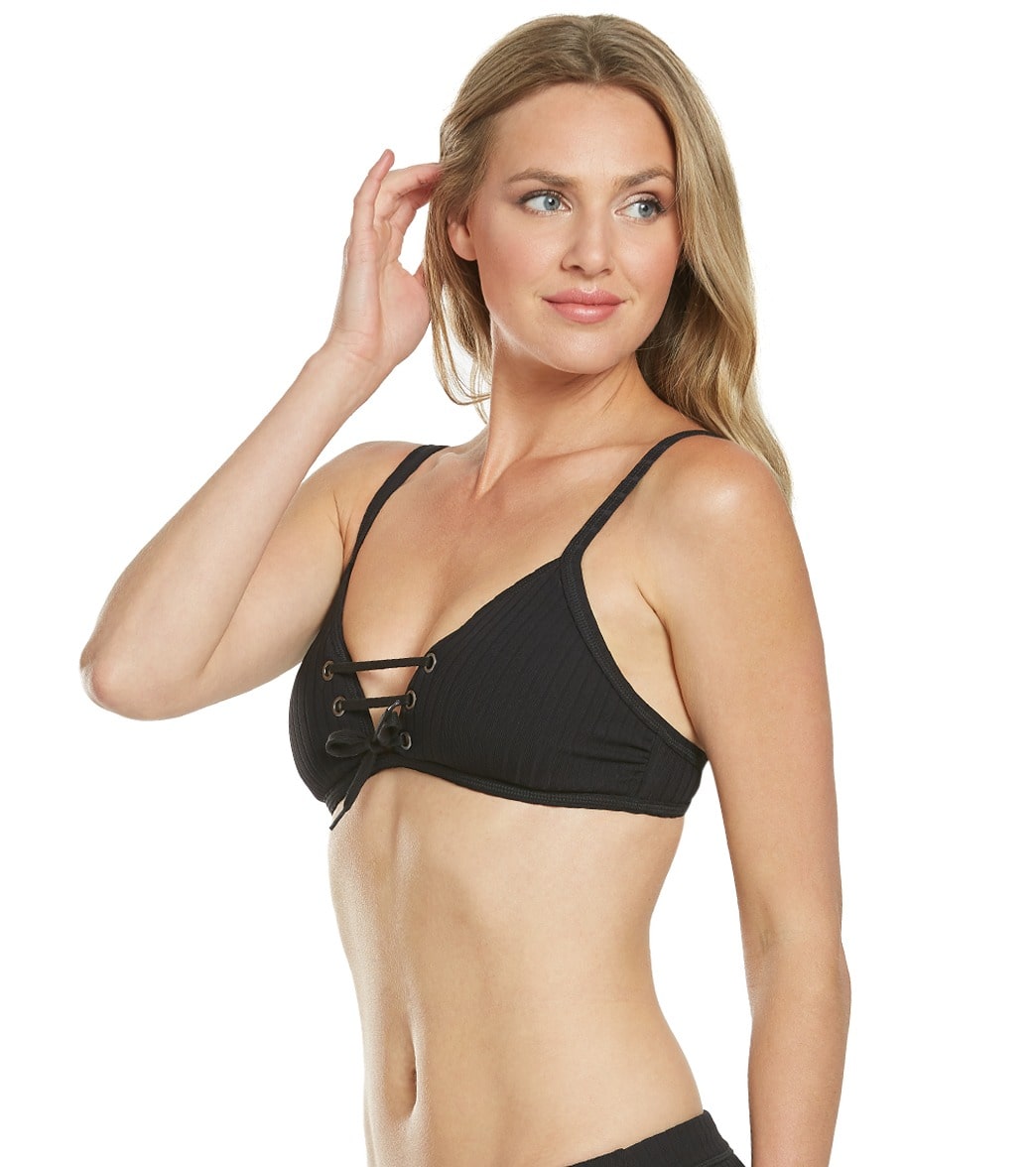 Seafolly Inka Rib Lace Up Bralette Bikini Top Black